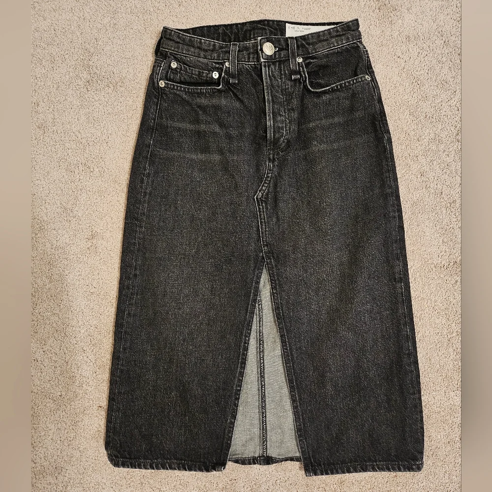 Rag & Bone Denim Skirt Slit Dark Grey 24 - Picture 1 of 5
